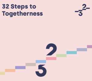 Branding for 32 Steps to Togetherness. Numbers 3 and 2 are positioned on steps