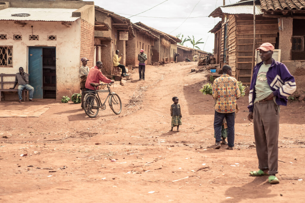 People in street of small village in Burundi countryside