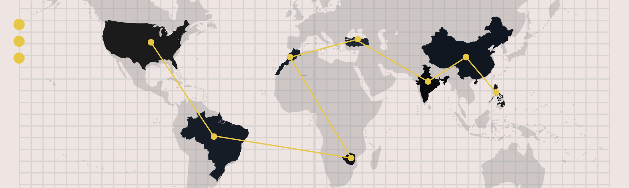 Graphic of world map and connecting 'strings'