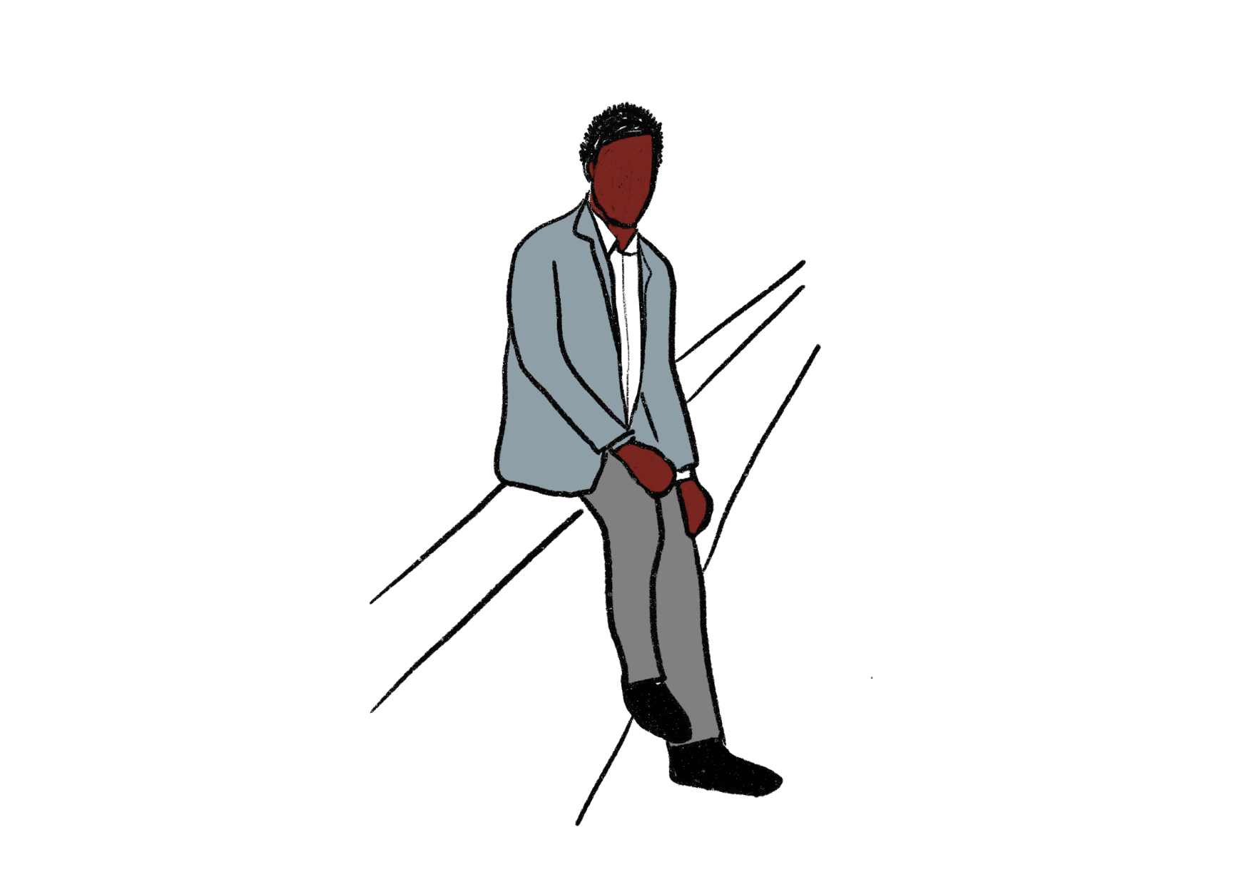 Sketch of a suited man sitting on a wall