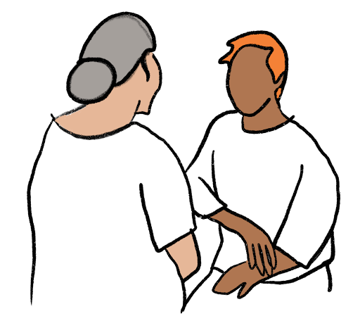 sketch of 2 people talking