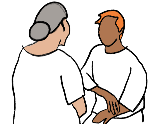 Sketch of 2 people talking